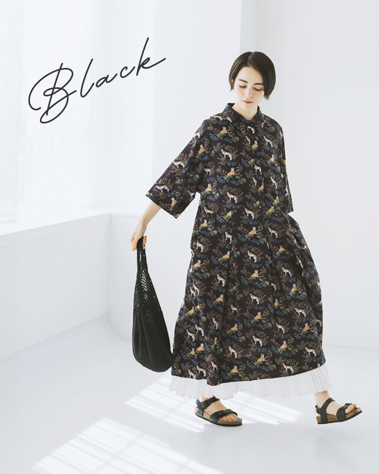 KILKI コットンキャンブリックチーターワンピース  ブラックのコーディネート