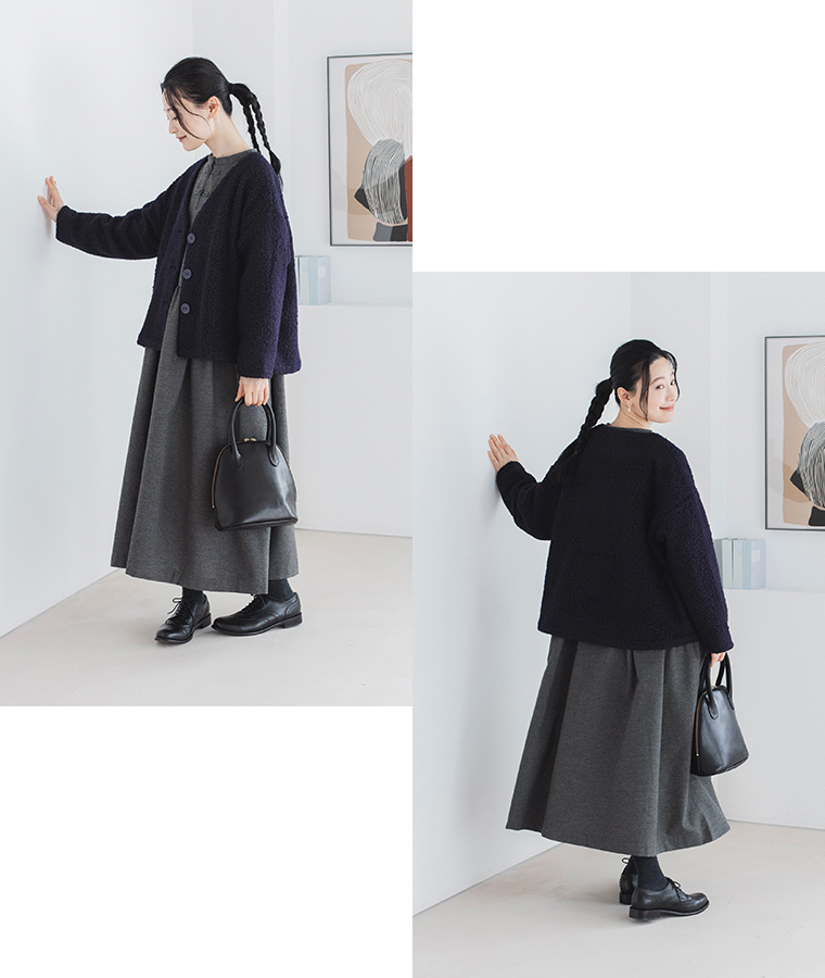 D*g*y福袋コットンパフスリーブ切替ワンピースとドットジャカードブラウスのコーディネート