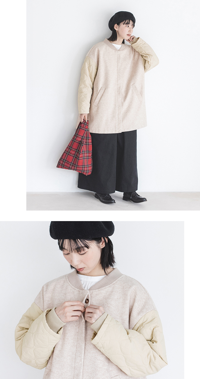 LUPILIEN by natulan 福袋 ウールライク袖キルトブルゾン バックタック＆リブ見せ