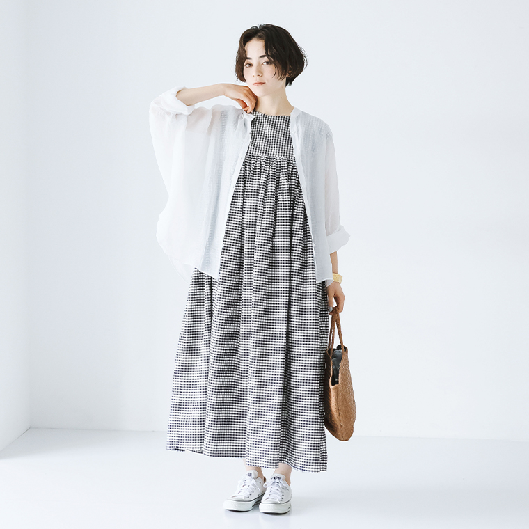 ichi リネンポプリンワイドシャツ　ホワイト　全身前