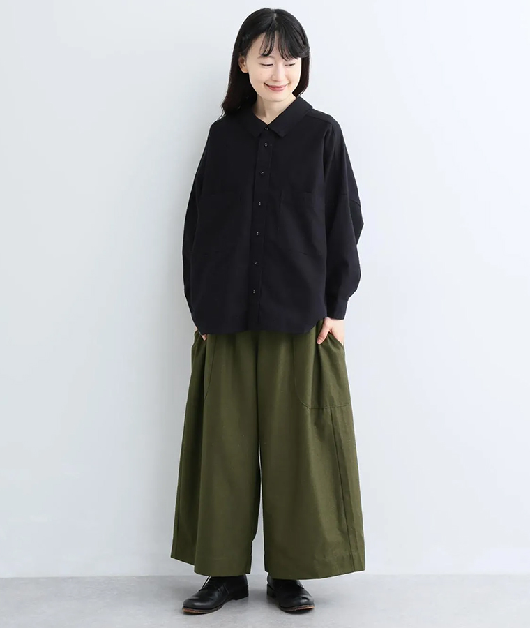 【 blue willow 】 コットンリネン平織り無地起毛 2wayリボンワンピース