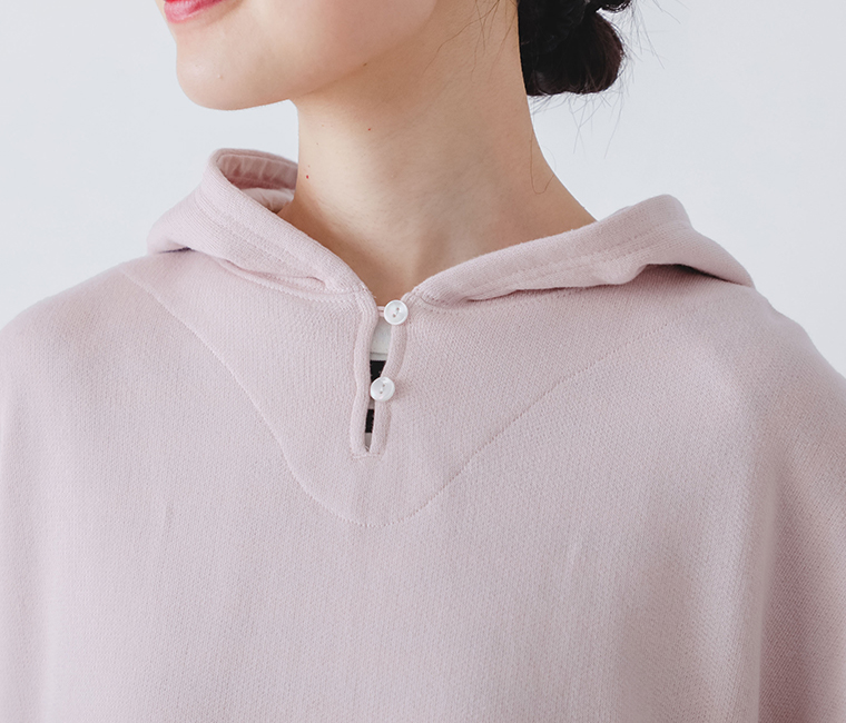 kermu コットンガーゼ裏毛ドロストフーディ　首元寄り