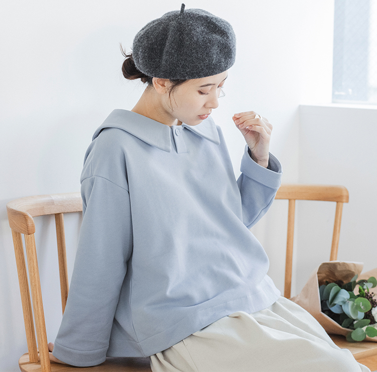 D*g*y 別注｜大きめ襟の裏毛プルオーバー 座り 寄り