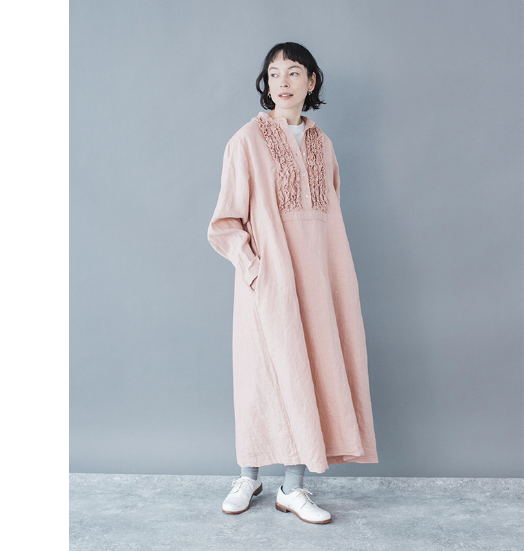 ichi フレンチリネン　フリルワンピース