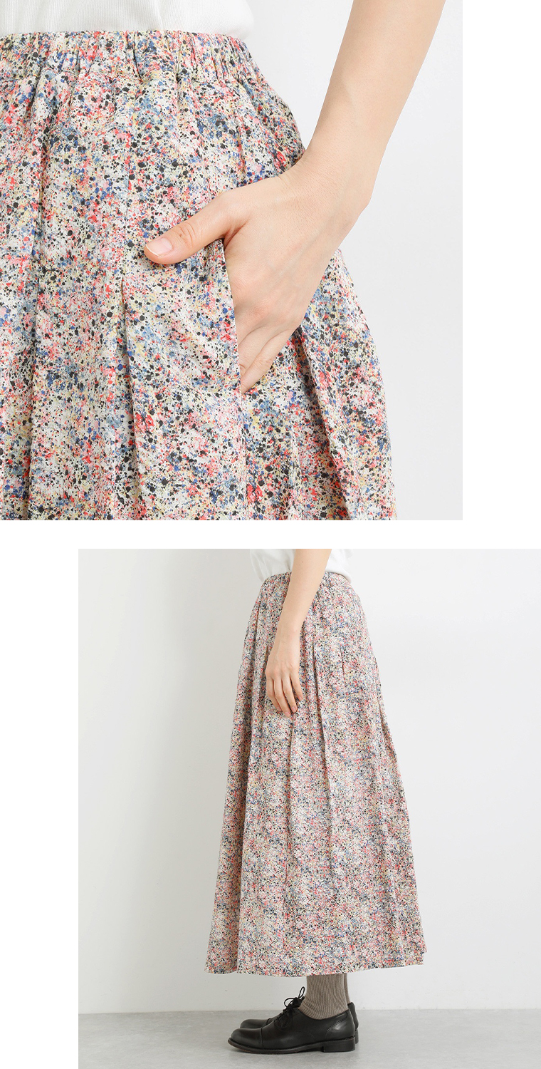 タックギャザースカート(ピンク)着用のポケット寄りと下半身寄り横カット