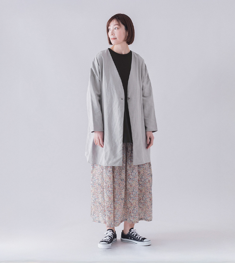 タックギャザースカート(ピンク)着用の全身コーディネート