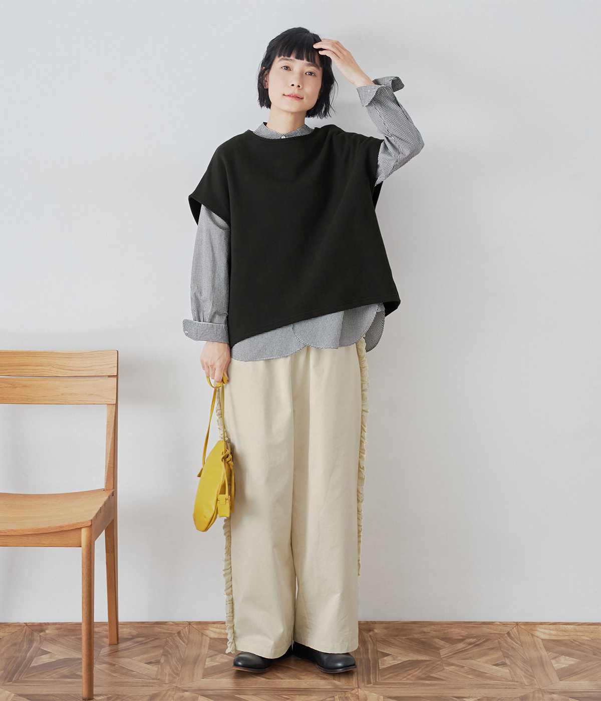 Bliss bunch 別注 コクーン切替裏毛ベスト コーディネート画像2