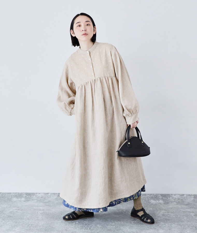 &yarn コットンリネン 後ろタックワンピース