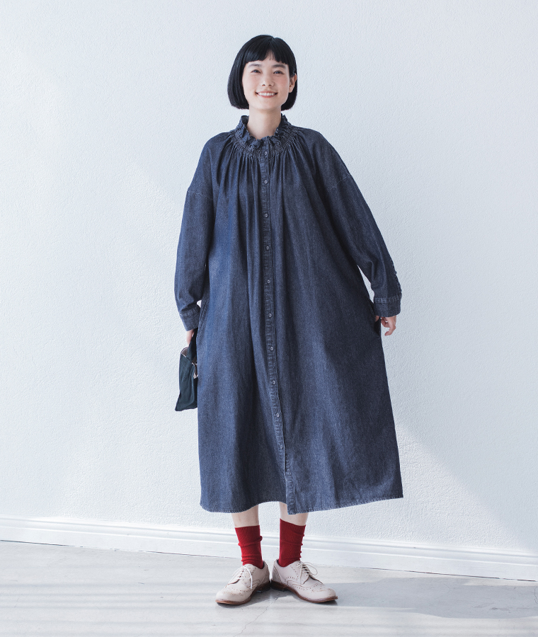 LUPILIEN by natulan フリルカラーデニムワンピース