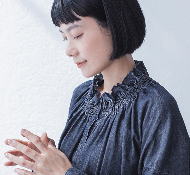 LUPILIEN by natulan フリルカラーデニムワンピース