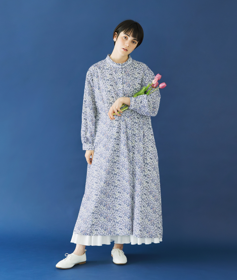 &yarn コットンリネンデニム ジャンパースカート 全身前