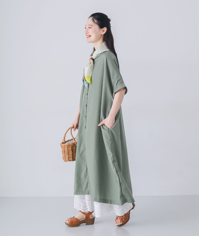 &yarn バンドカラーストライプワンピース
