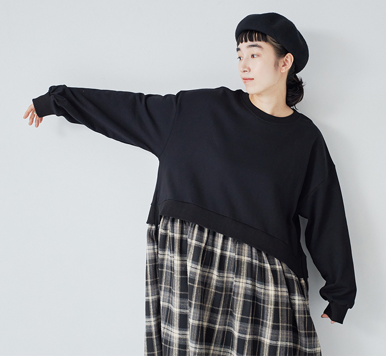 LUPILIEN by natulan 別注 | 裏毛切替ワンピース 身幅見せ