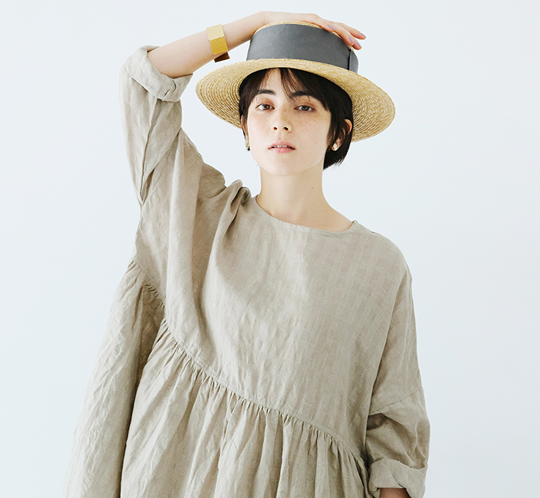 ICHI Antiquites オリジナルギンガムチェックワンピース 上半身寄り前