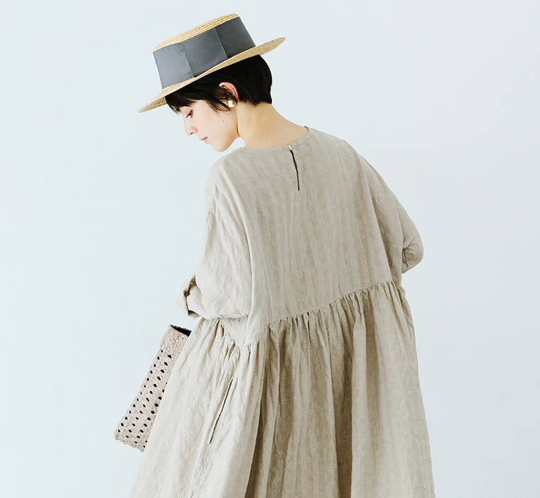 ICHI Antiquites オリジナルギンガムチェックワンピース 上半身寄り後ろ