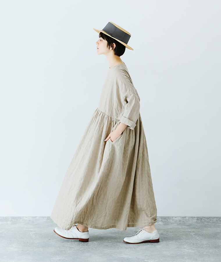 ICHI Antiquites オリジナルギンガムチェックワンピース 全身前