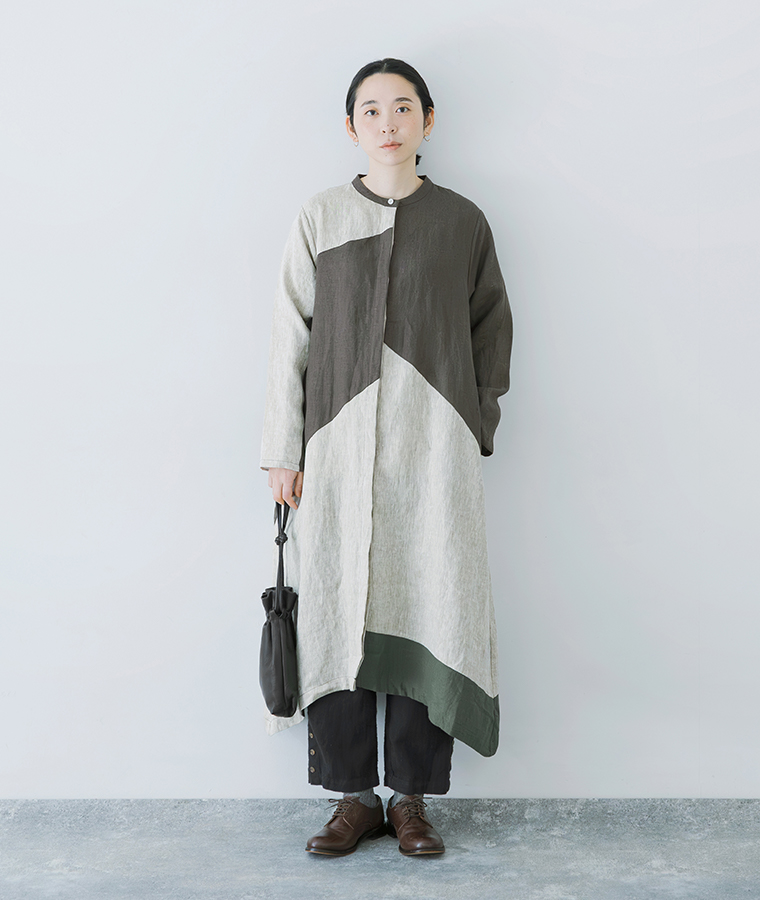 08Mab 9番手リネンアシンメトリー切り替えワンピース