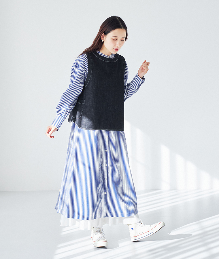 Bliss bunch コットンドビーストライプ切替ワンピース