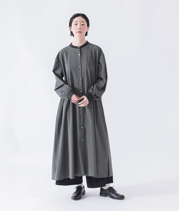 &yarn バンドカラーストライプワンピース