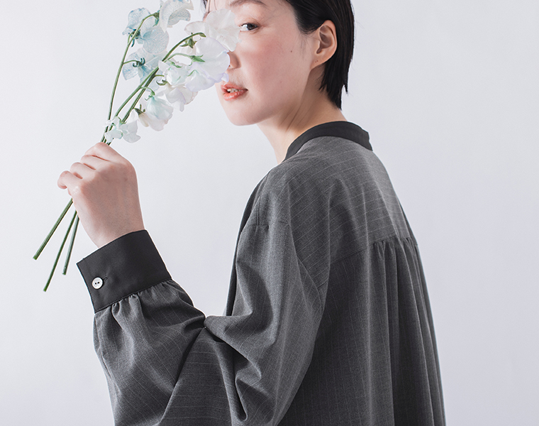 &yarn バンドカラーストライプワンピース