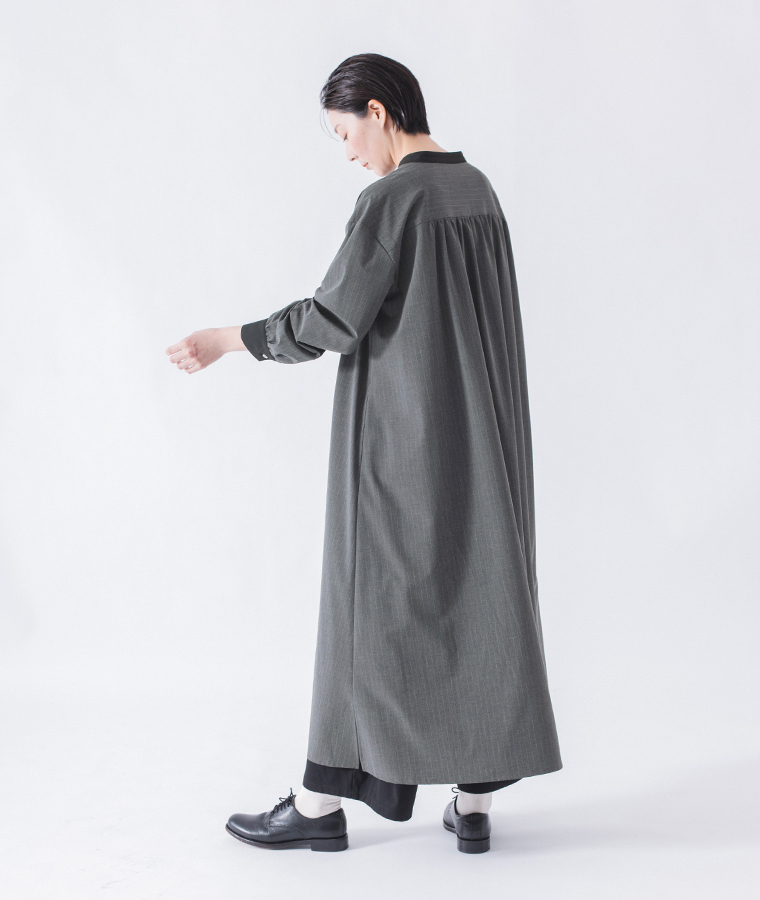 &yarn バンドカラーストライプワンピース