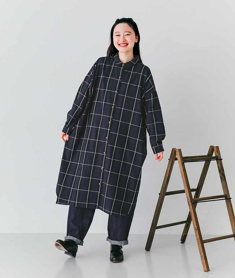 COLORK アンティークCHECKミニ襟ワンピース