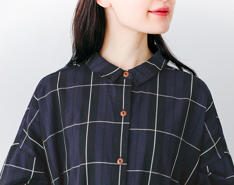 COLORK アンティークCHECKミニ襟ワンピース