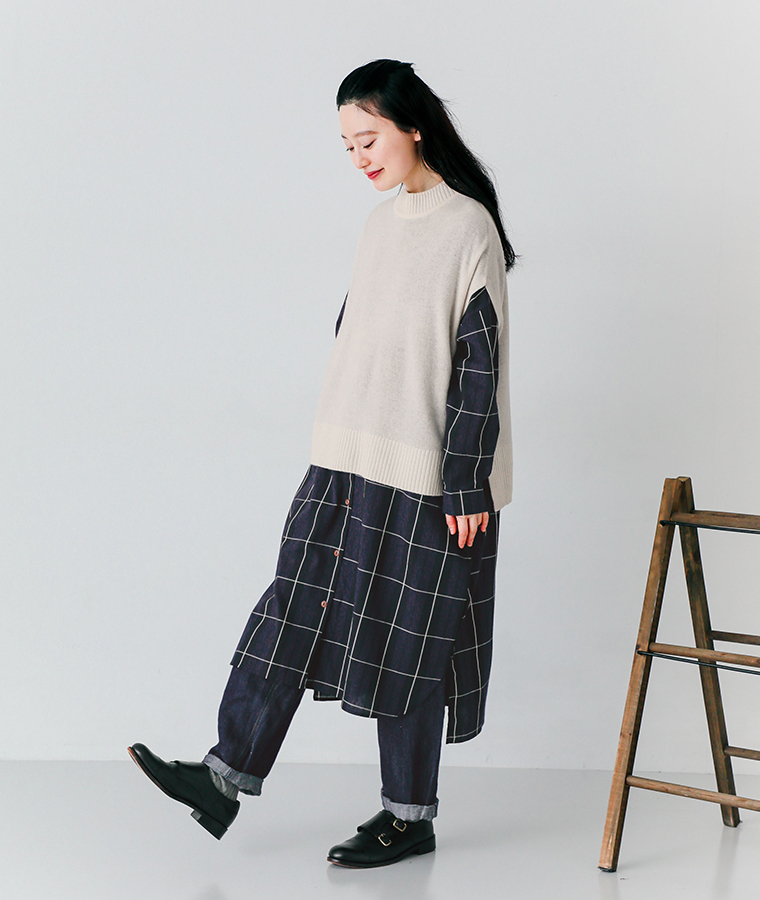 COLORK アンティークCHECKミニ襟ワンピース