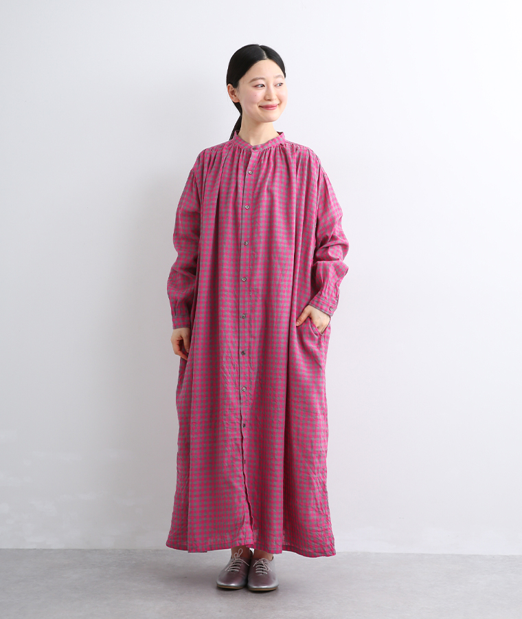 ICHI Antiquites リネンコットンギンガムチェックドレス