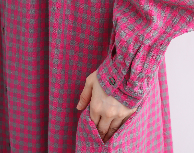 ICHI Antiquites リネンコットンギンガムチェックドレス