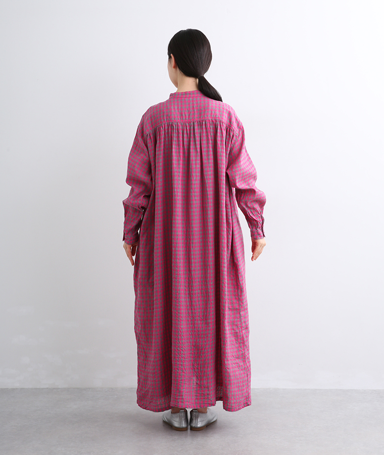 ICHI Antiquites リネンコットンギンガムチェックドレス