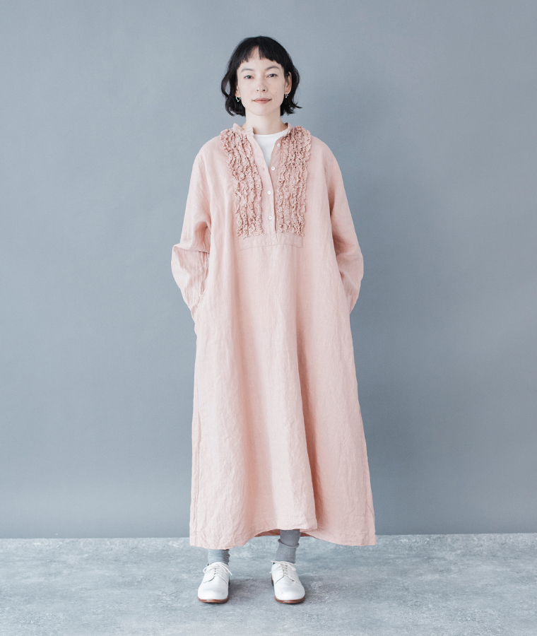 ICHI Antiquites フレンチリネン　フリルワンピース