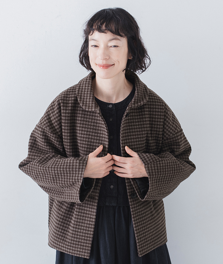 &yarn ギンガムチェック中綿ジャケット