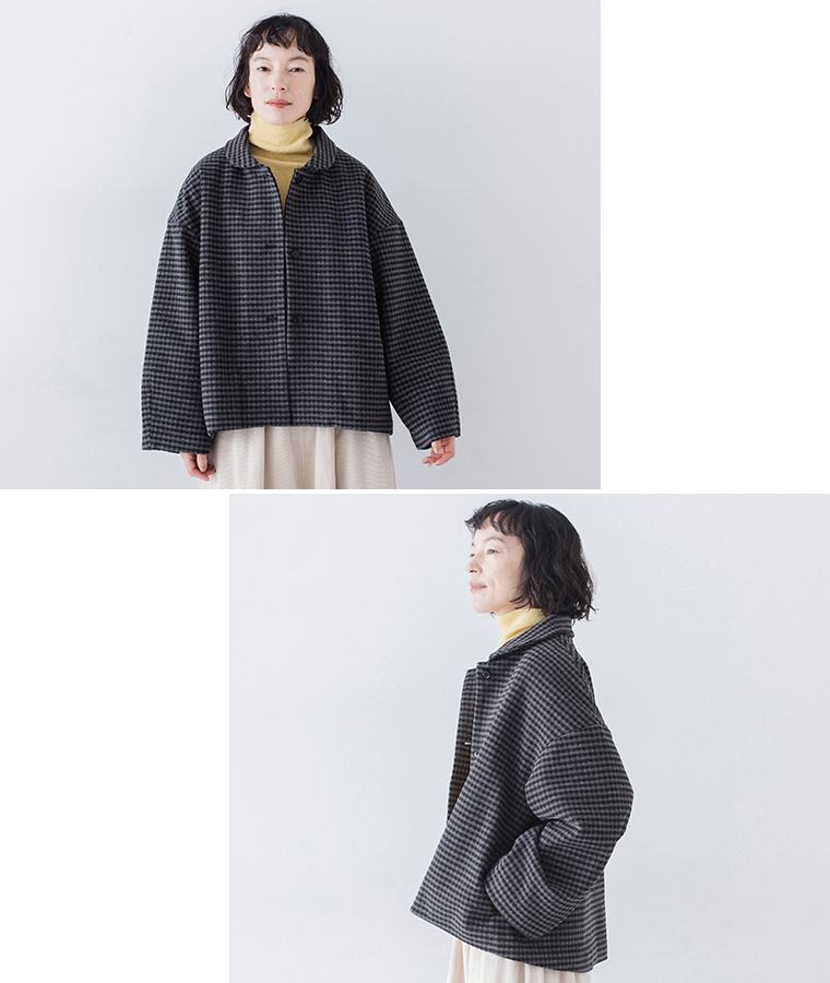 &yarn ギンガムチェック中綿ジャケット