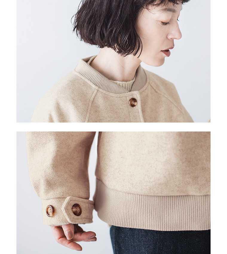 Lintu Lauluのリブブルゾンの襟元と袖口のディテール