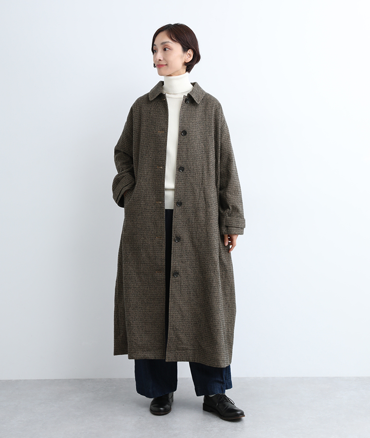 ichi コットンウール　チェックロングコート