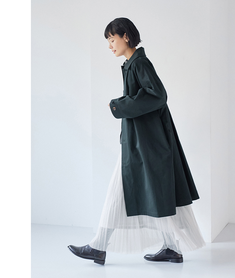 ビッグカラーコート ネイビーの全身側面カット