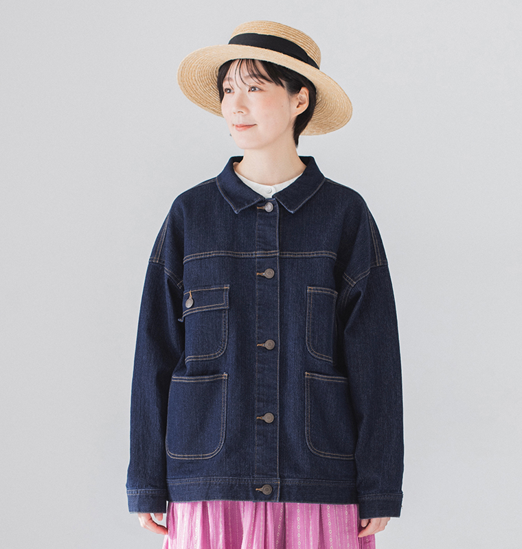 &yarnのデニムカバーオール 上半身正面カット