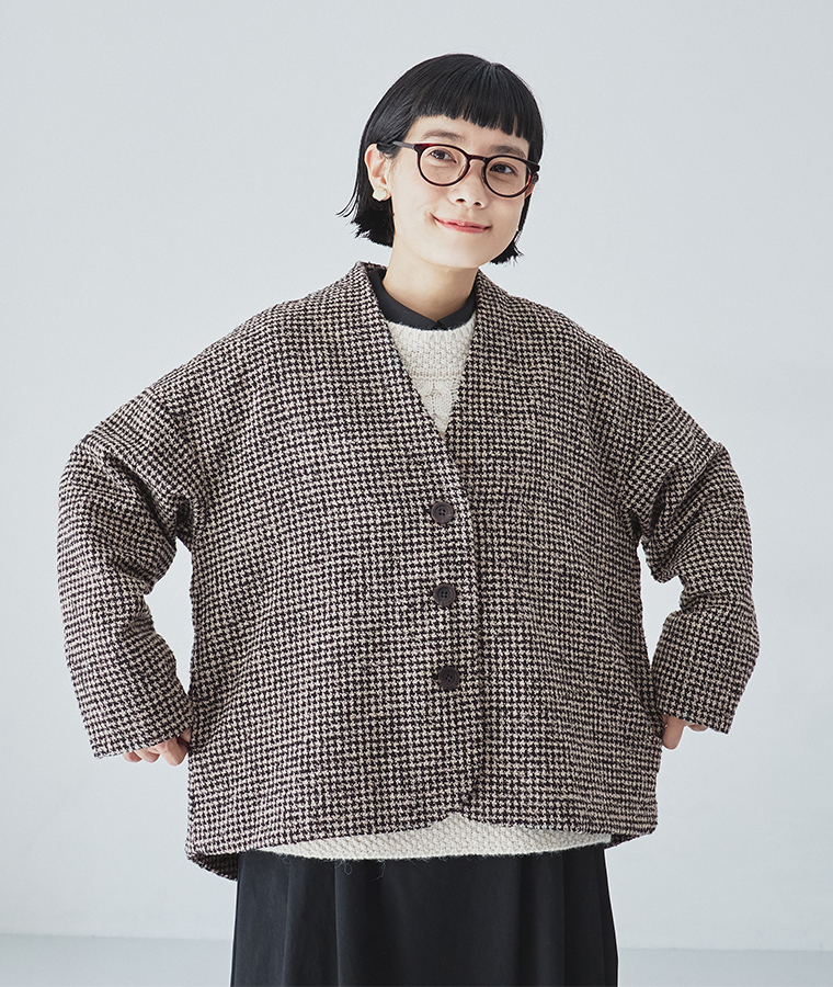 le ciel a temps doux｜別注 レトロチェックノーカラージャケット