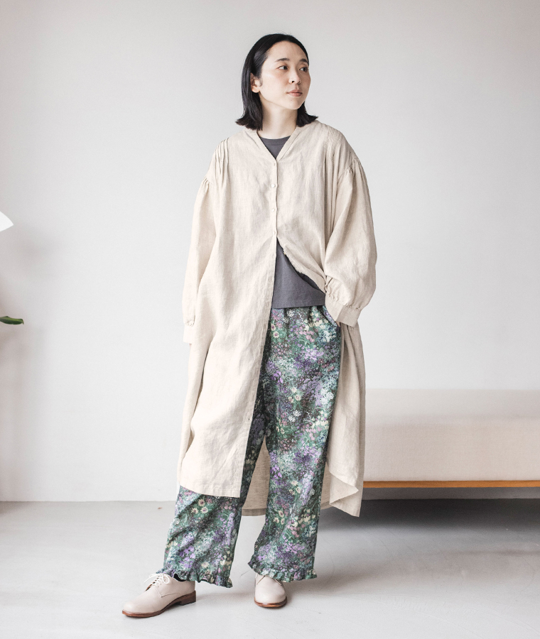 &yarn コットン総柄ワイドパンツ