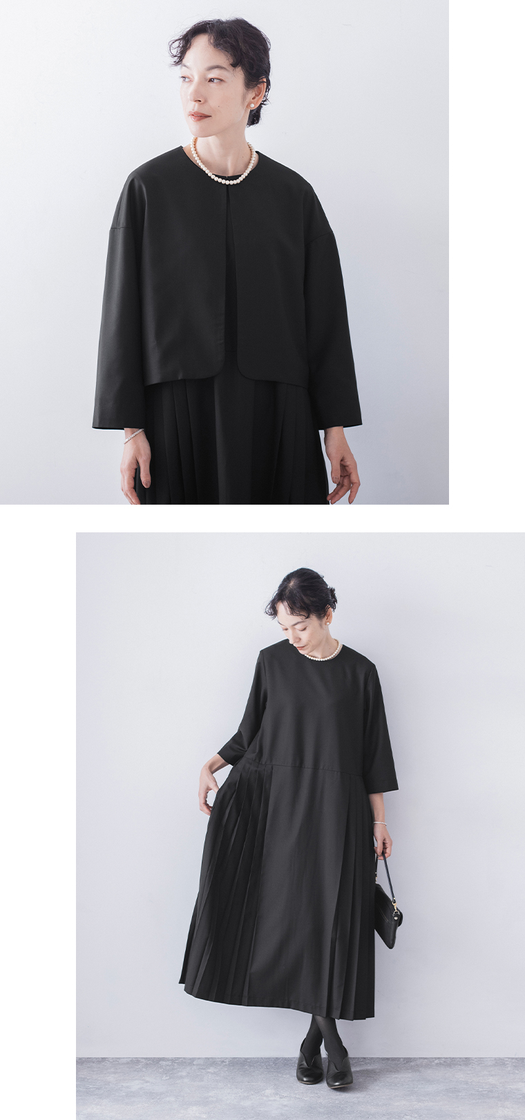 ジャケットプリーツアンサンブルのジャケットとワンピースのみのスタイル