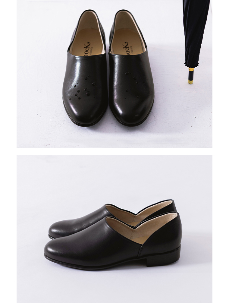 レディースポック スコッチガードの撥水加工を示すトップビューとサイドビュー