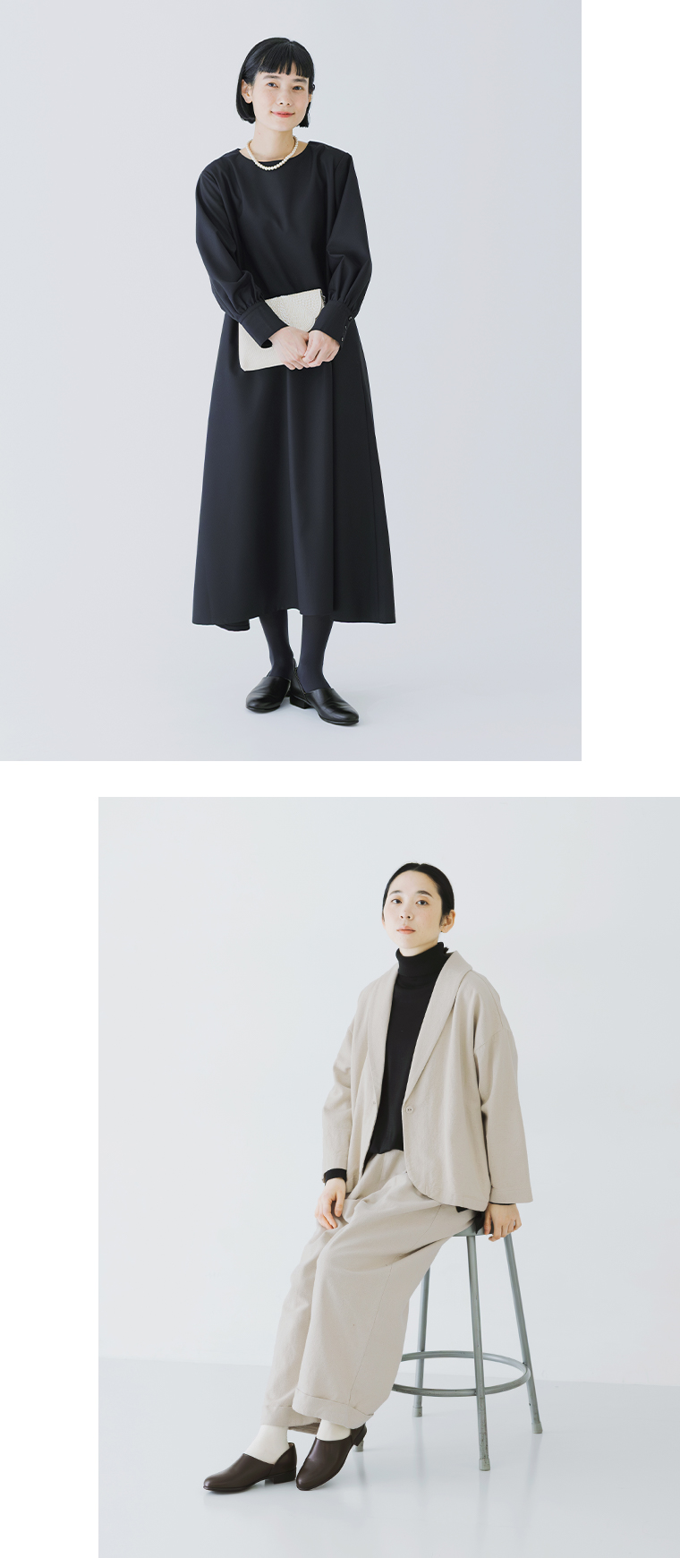 レディースポック スコッチガード（ブラックとブラウン）着用コーディネート