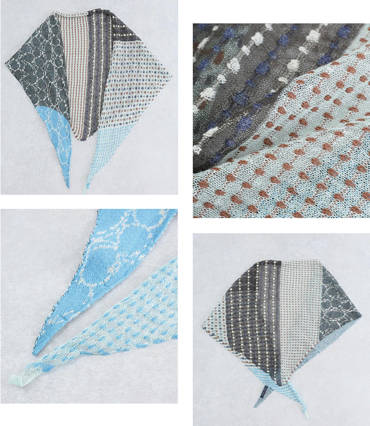 コットンドット三角ニットストール(ブルー)の詳細カット