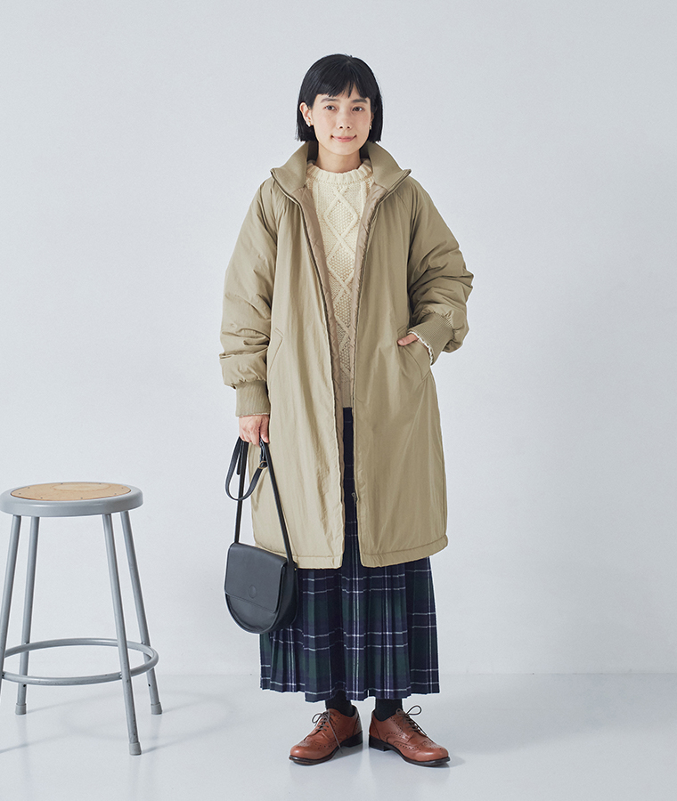 【 LUPILIEN by natulan 】別注｜ナイロン中綿リブカラーコート ベージュ
