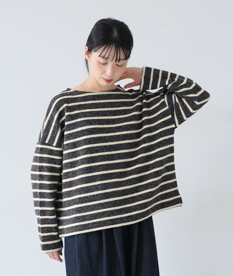 【 &yarn 】起毛ボーダープルオーバーニット