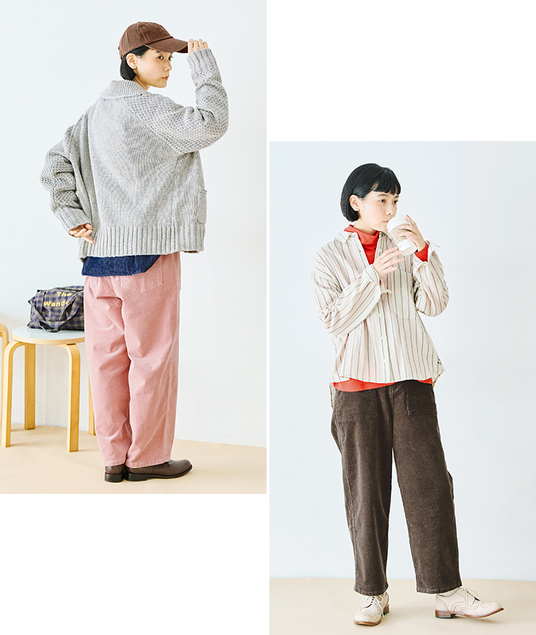 【 NORTHERN TRUCK 】別注｜コーデュロイワークストレートパンツ スモークピンク＆ブラウン