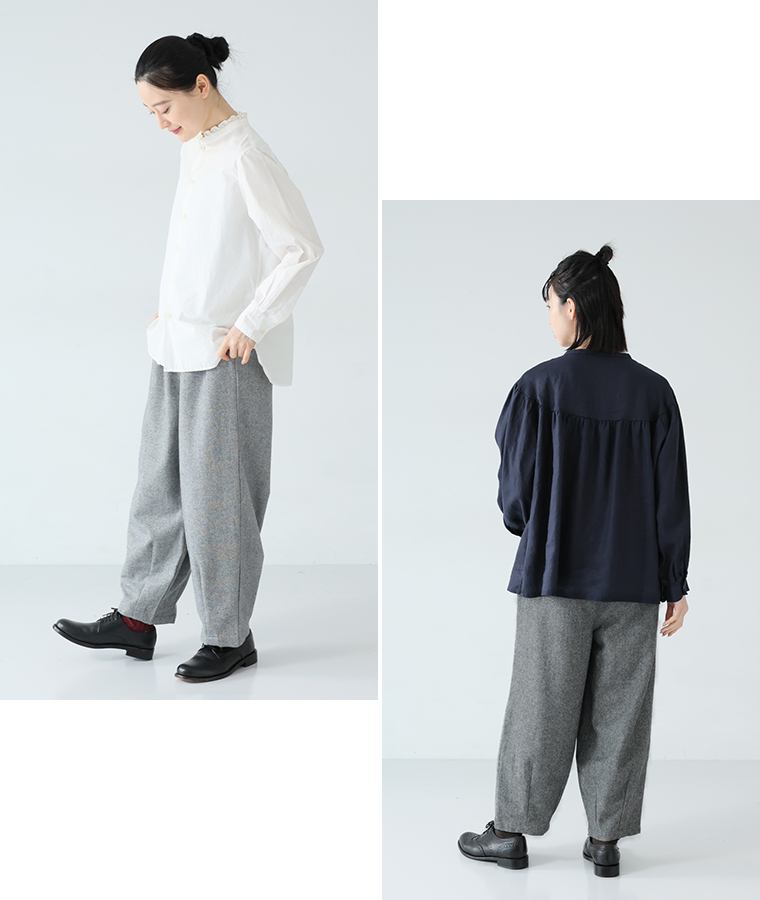 【 08Mab 】ウールツイード裾タックパンツ グレー＆チャコール