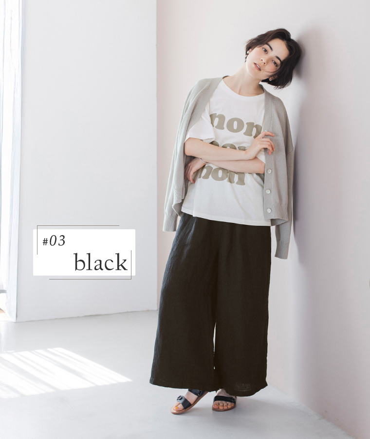【ichi】リネンワイドパンツ ブラック
