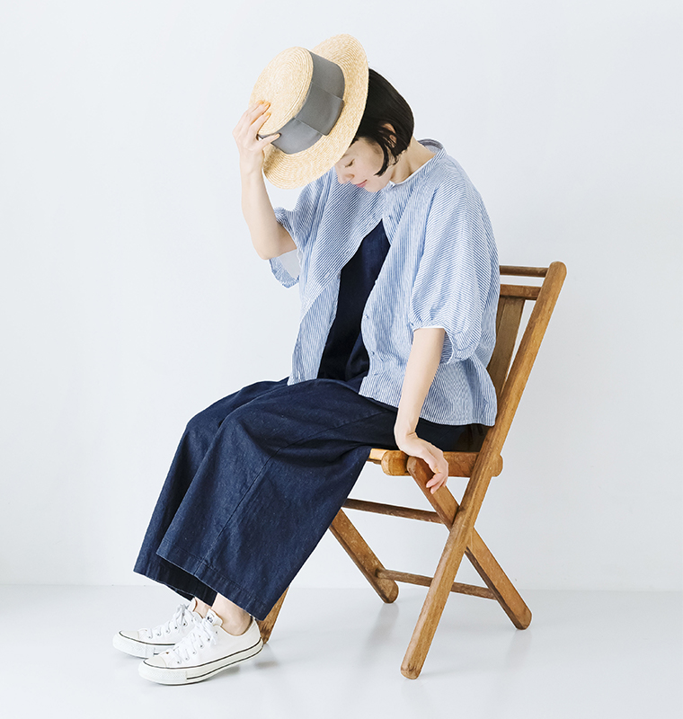 Bliss bunch 6オンスコットンリネンデニムBACKリボンサロペットパンツ